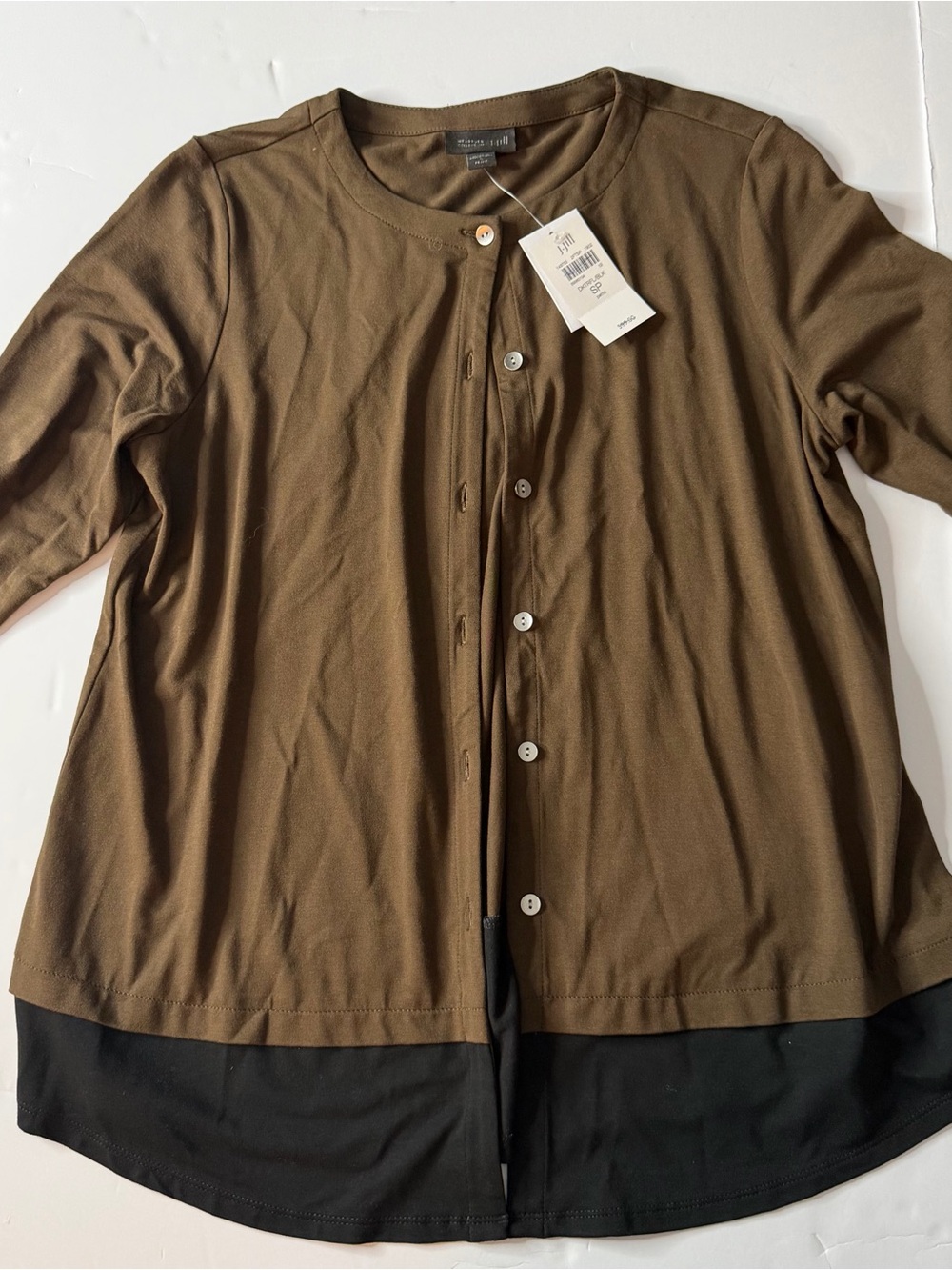 J. Jill Button Down Cardigan Sweater Womens S Brown with Black Panels NEW